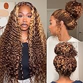 GYRJC Ombre Honey Blonde 360 Lace Front Wigs Human Hair Invisi Strap Highlight Deep Wave Lace Front Wigs Human Hair 180 Density 360 HD Frontal Glueless Wigs Pre Plucked for Women 28 Inch