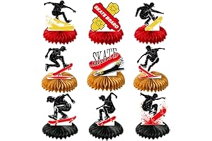 Skateboard Honeycomb Centerpieces，9pcs Skateboard Birthday Decoration，Skateboarding Party Table Centerpieces for Skateboard T