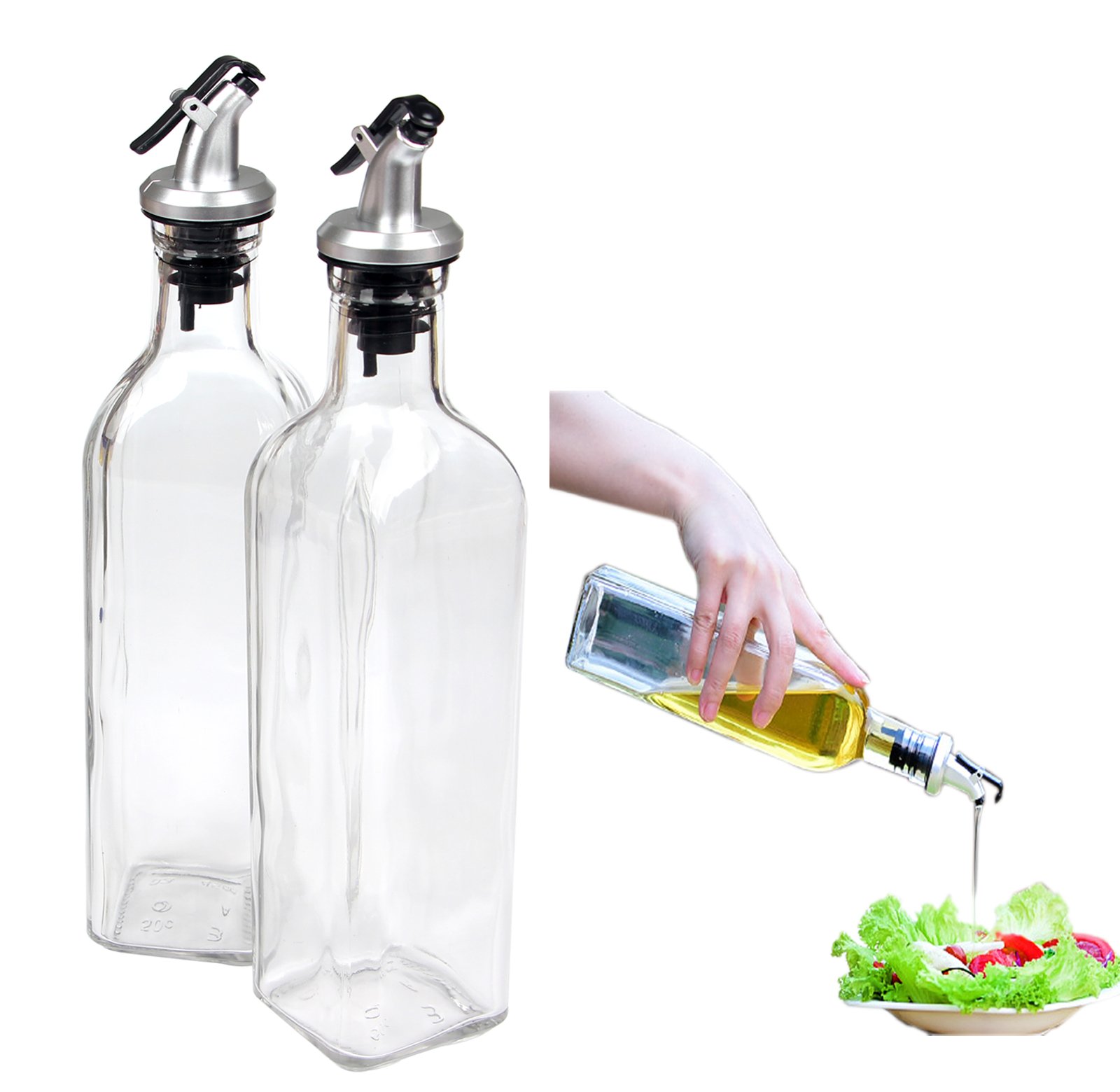Cruet Oil Dispenser Glass Bottle for Cooking Container Spout Oil Dispenser Bottle Set for Kitchen,with Lever Release Pourer,17oz by Yier