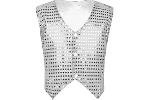 Mufeng Kids Boys Girls Glittery Sequined Vest Waistcoat for Choir Jazz Dance Stage Performance