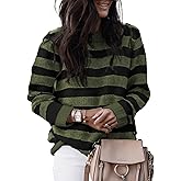 Dokotoo Sweaters for Women 2025 Crewneck Striped Cute Color Block Fall Winter Knitted Pullover Tops