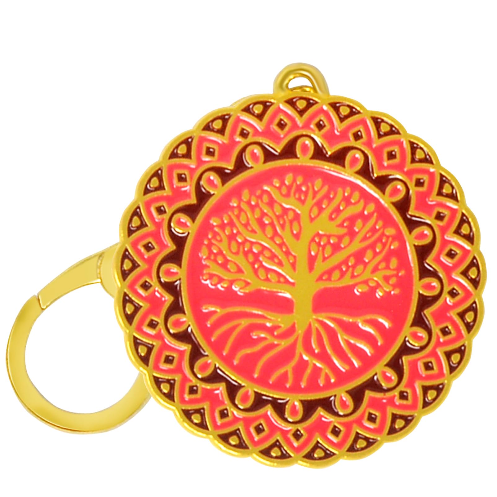 Juanxian Feng Shui 2024 Keychain Rose Red Life Tree Round Card Buckle Tree of Life Keychain Key Chain Rings Accessories Aesthetic for Car Keys Handbags Backpacks w5477