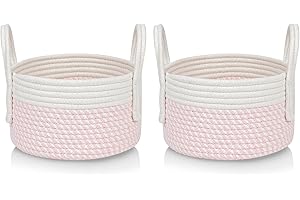 CubesLand Cute Small Toys Basket,Soft Pink Baby Girls Nursery Storage Baskets,Cube Organizer Basket Bin Set 2,Woven Baskets for Shelves,Home Decor 9.5x5.51