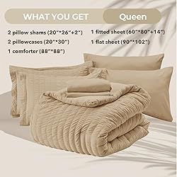HYMOKEGE Khaki Queen Comforter Set Seersucker 7
