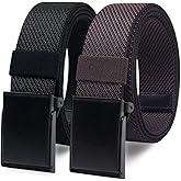 WYuZe Nylon Elastic Stretch Belt-2 Pack Men Casual Golf Belt Military Metal Buckle