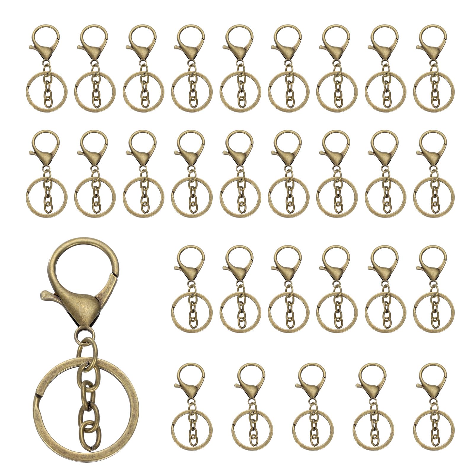 uxcell Lobster Claw Clasps Keychain, 30 Pcs Lobster Claw Clasp Hook with Flat Split Keychain Ring and Chain for DIY Craft Key Chain Accessories, Bronze