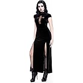 InGoticos Women Gothic Dark Vampire Style Criss-Cross Cutout High Slit Bodycon Goth Dress Without Belt
