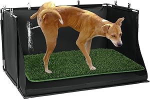 MABOZOO Dog Pee Pad Holder with Artificial Grass, 33.8 * 24 * 17.7 in Foldable Indoor Dog Potty Tray with Hemmed Edge, No Spill Pee Pad Holder Tray Puppy Litter Box for Dogs