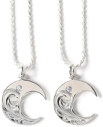 Amazon ペアネックレス カップル 人気 月 ムーン シルバー925 ハワイアンジュエリー チェーン付き 4040 ネックレス 通販