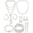 BBTO 8 Pcs Pearl Necklace and Earrings Set for Women Pearl Jewelry Set Faux Pearl Necklace Earrings Simulated Pearl Bracelets(Stylish Style)