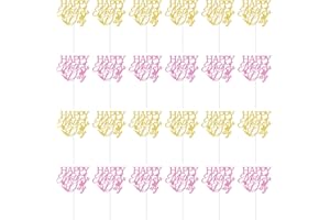 24PCS Happy Mother's Day Cake Toppers, Mother's Day Party Decorations - Glittery Cardstock Greeting Signs with Tulip & Butter