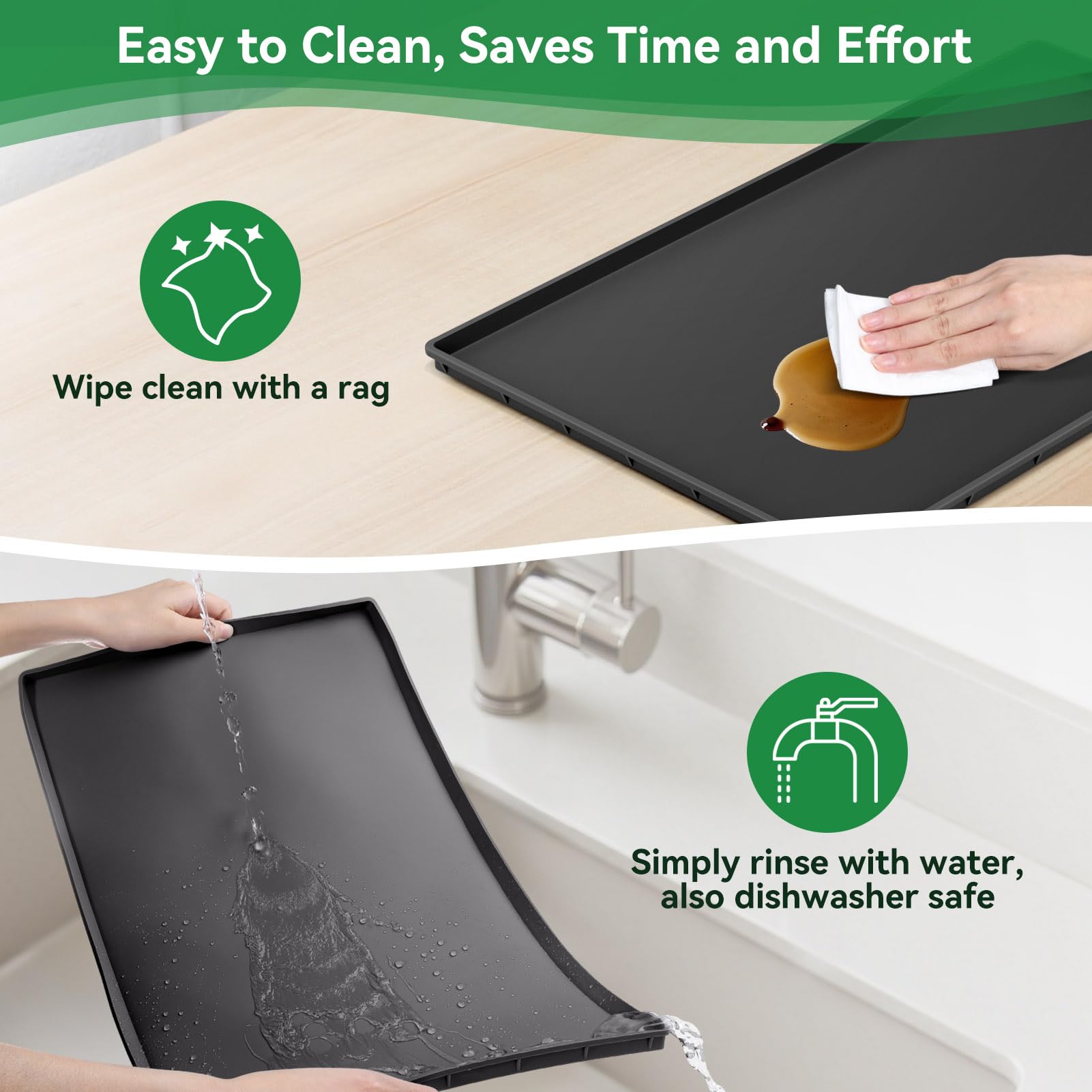 Inwee Unterlage Silikonmatte für Kaffeemaschinen, Anti-Rutsch Wasserdicht Silikonmatte für Kaffeevollautomat Barista Zubehör, kompatibel mit De'Longhi Magnifica, EQ.6 und LatteGo -47 x 29cm, Schwarz 6