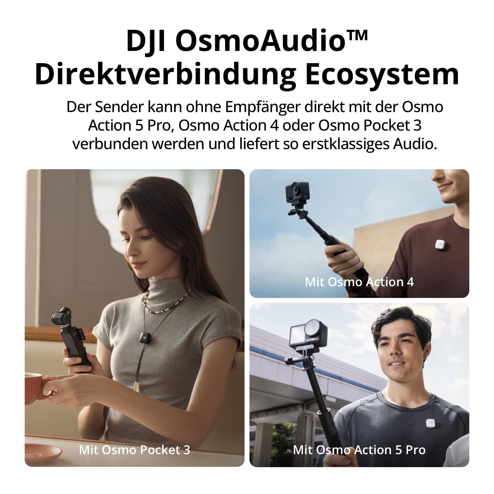 DJI Mic Mini (1 TX + 1 RX), Wireless Lavalier Microphone for iPhone/Camera/Android, Ultralight, Detail-Rich Audio, Noise Cancelling, Automatic Limiting, Vlog, Streaming, 400m Transmission