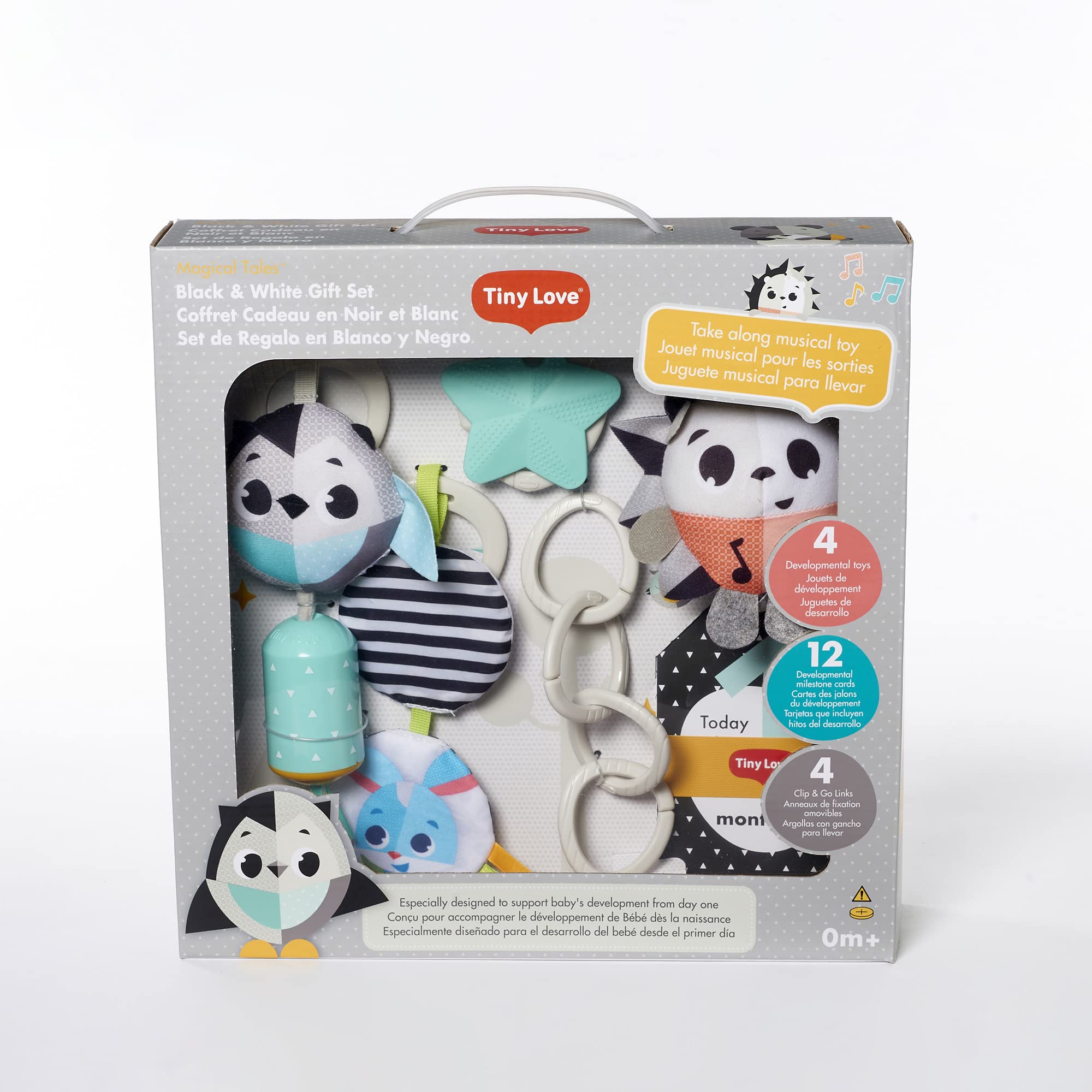 Tiny Love Magical Tales Black & White Gift Set, Baby Gift Set with Developmental Toys, 4 Hand-Picked Take-Along Toys, 0m+