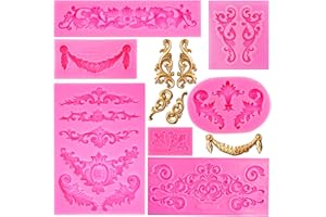 KKONHII 7Pcs Baroque Style Curlicues Scroll Lace Silicone Fondant Molds, Relief Flower Mould Filigree Mold 3D Sculpted for Candy Gummy Decoration Cupcake Topper Jewelry Polymer Clay Crafting Projects