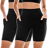 Ipletix 2 Pack Womens Biker Shorts with Pockets, 6" High Waisted Tummy Control Yoga Shorts for Women Running Gym