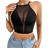 SOLY HUX Bras for Women Mesh Rhinestone Wireless Bra Criss Cross Back Sheer Comfort Bralette