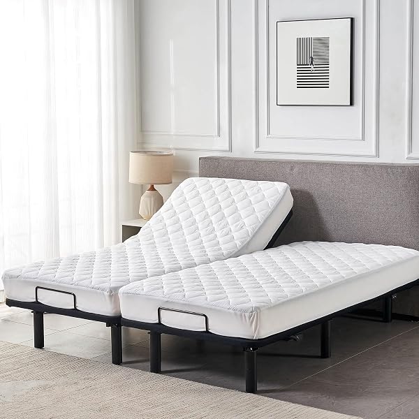 WATERPROOF QUILTED SPLIT KING MATTRESS PROTECTOR PAD FOR ADJUSTABLE BED NOISELESS FITTED MATTRESS COVER SOFT PADDED TOPPER WITH UP TO 16 DEEP POCKET