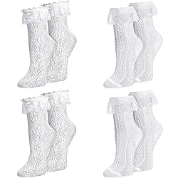 MKYSZLT Womens White Lace Socks Ruffle Frilly Dress
