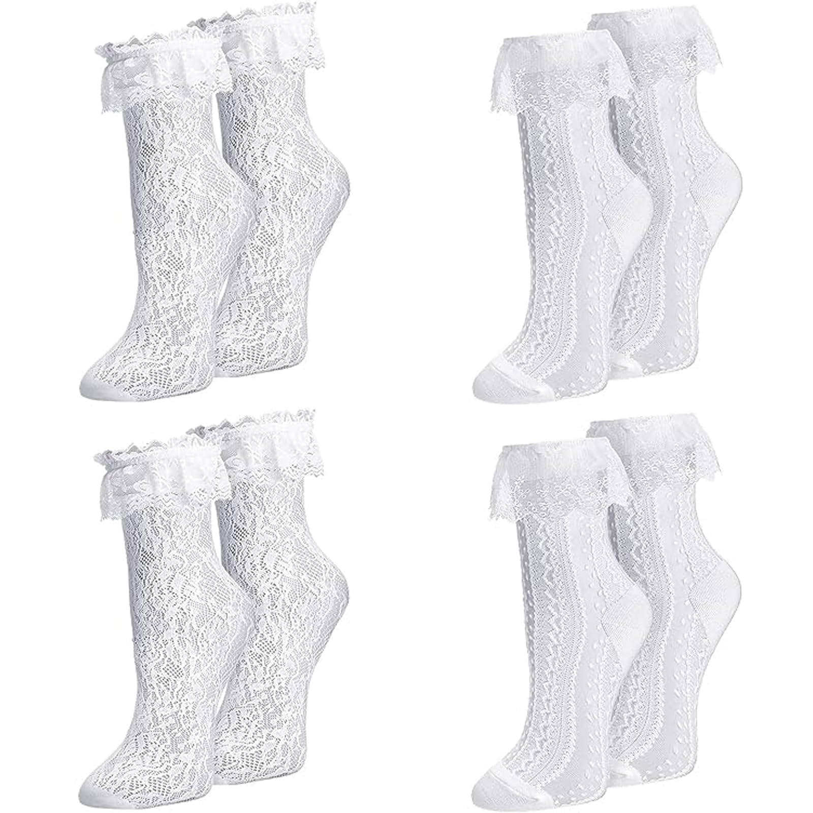 MKYSZLT Womens White Lace Socks Ruffle Frilly Dress