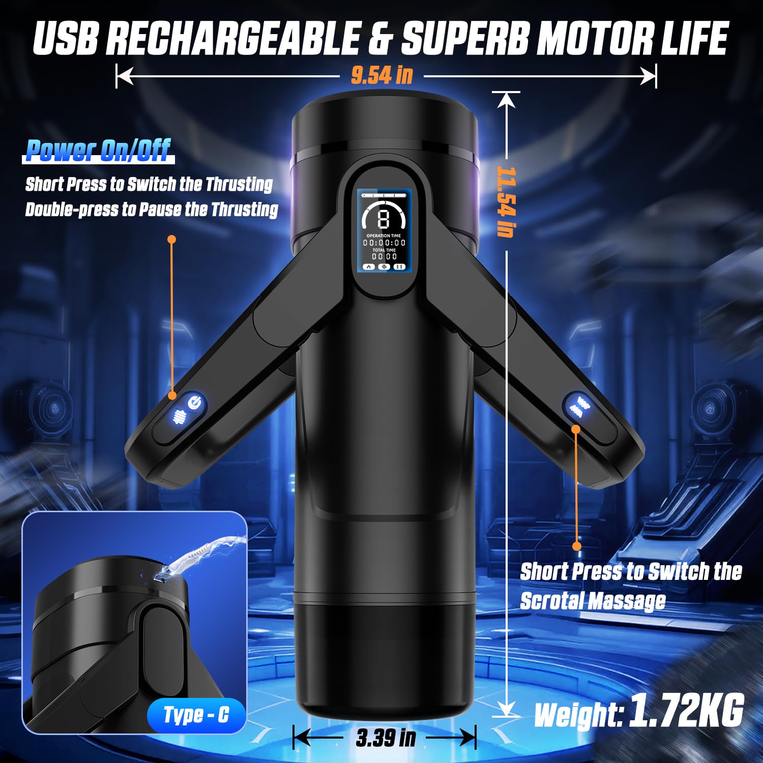 Automatic Male Masturbator for Men - 9 Thrusting & 9 Vibration Modes, Rechargeable Male Sex Toys with Wing-Grip Handle & LCD Display & Soft Removable Sleeve, Male Masterubaters Sex Toy for Men