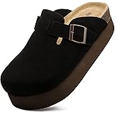 Vayfio Women's Suede Clogs Cork Footbed Sandals Comfort Platform Mules with Arch Support Adjustable Buckle Slip On Slippers