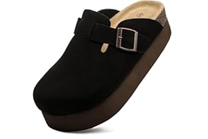 Vayfio Women's Suede Clogs Cork Footbed Sandals Comfort Platform Mules with Arch Support Adjustable Buckle Slip On Slippers