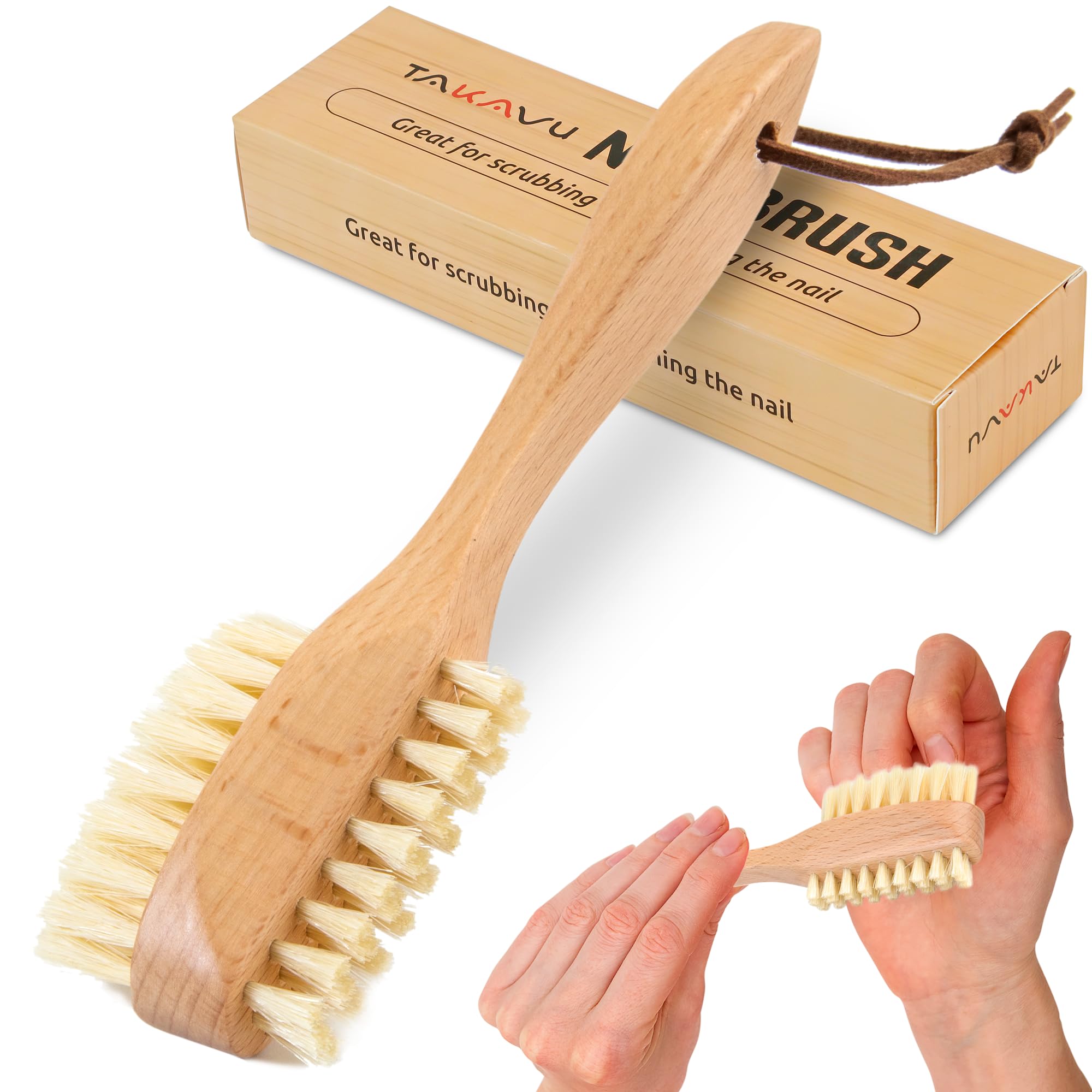 Photo 1 of Takavu Nail Brush, Pure Boar Bristles, Natural Wood Handle, Nail Cleaning Brush for Scrubbing Fingernail Toenail Hand Feet, Dual Sided for Regular Manicure Nail Care Hygiene