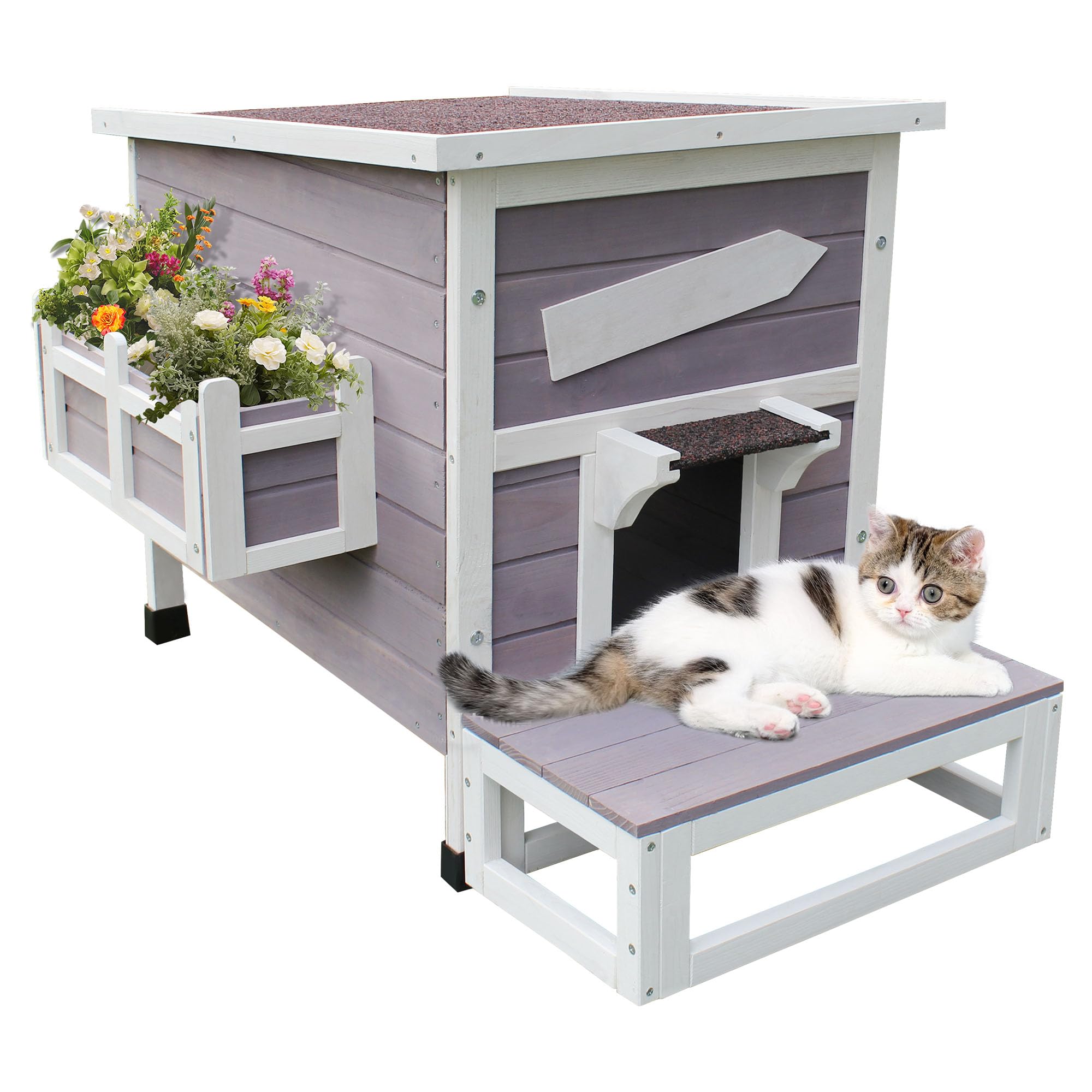 HiCaptain Outdoor Cat House, Weatherproof Feral Cat House with