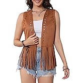 HYTENSUN Women's Boho Fringe Vest Western Suede Sleeveless Jacket for Festival Cowgirl Outfit 70s Retro Style Layering Vest