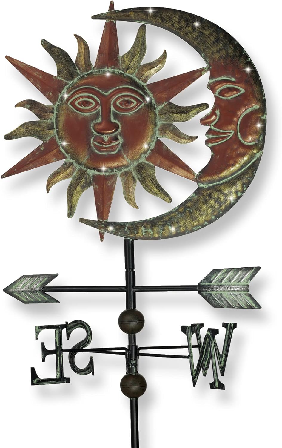Decorative Garden Stakes - TERESA'S COLLECTIONS 39.9 Inch Sun & Moon Metal Solar Garden Lights, Vivid Sun Moon Face Weathervane Garden Decor for Outside, Summer Outdoor Decorative Stake Lawn Ornaments Yard Art Patio Decorations