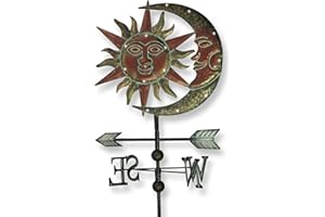 TERESA'S COLLECTIONS Sun & Moon Face Solar Outdoor Lights, Metal Decorative Stake Weathervane Garden Decor for Outside, Yard 