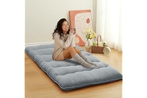 ROYGROW Japanese Futon Mattress for Adults, Sleeping Mattress for Floor Japanese Futon Floor Mat Twin Size, Tatami Mat, Roll Up Camping Mattress Pad, Wave Grey