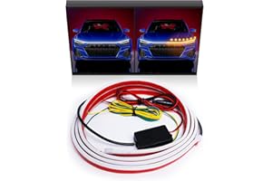 StoneBanks Car Dynamic Scan Start Up Hood Light Strip,Flexible White DRL Daytime Running Light with Amber Turn Signal Lighting for Cars trucks Exterior 59"