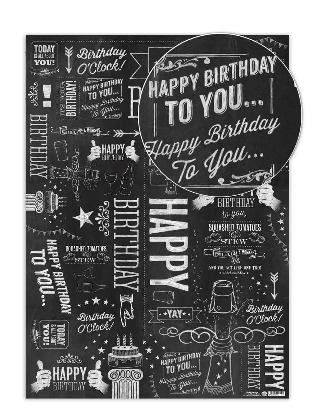 Brainbox Candy - 2 Sheets of Funny 'Chalk' Birthday Wrapping Paper - Gift Wrap For Him Her Teenagers - Chalkboard Illustrations - Folded, Quality Wrap