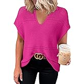 Dokotoo Womens Tops 2026 Summer Spring Casual V Neck Short Sleeve Sweater Crochet Tops Casual Dressy Blouses