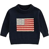 Toddler Baby Boy Girl 4th of July Outfit Long Sleeve Crewneck American Flag Sweater Memorial Day Patriotic Pullover Knit Tops