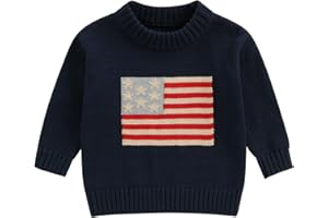 MOTLAPOL Toddler Baby Boy Girl 4th of July Outfit Long Sleeve Crewneck American Flag Sweater Memorial Day Patriotic Pullover Knit Tops