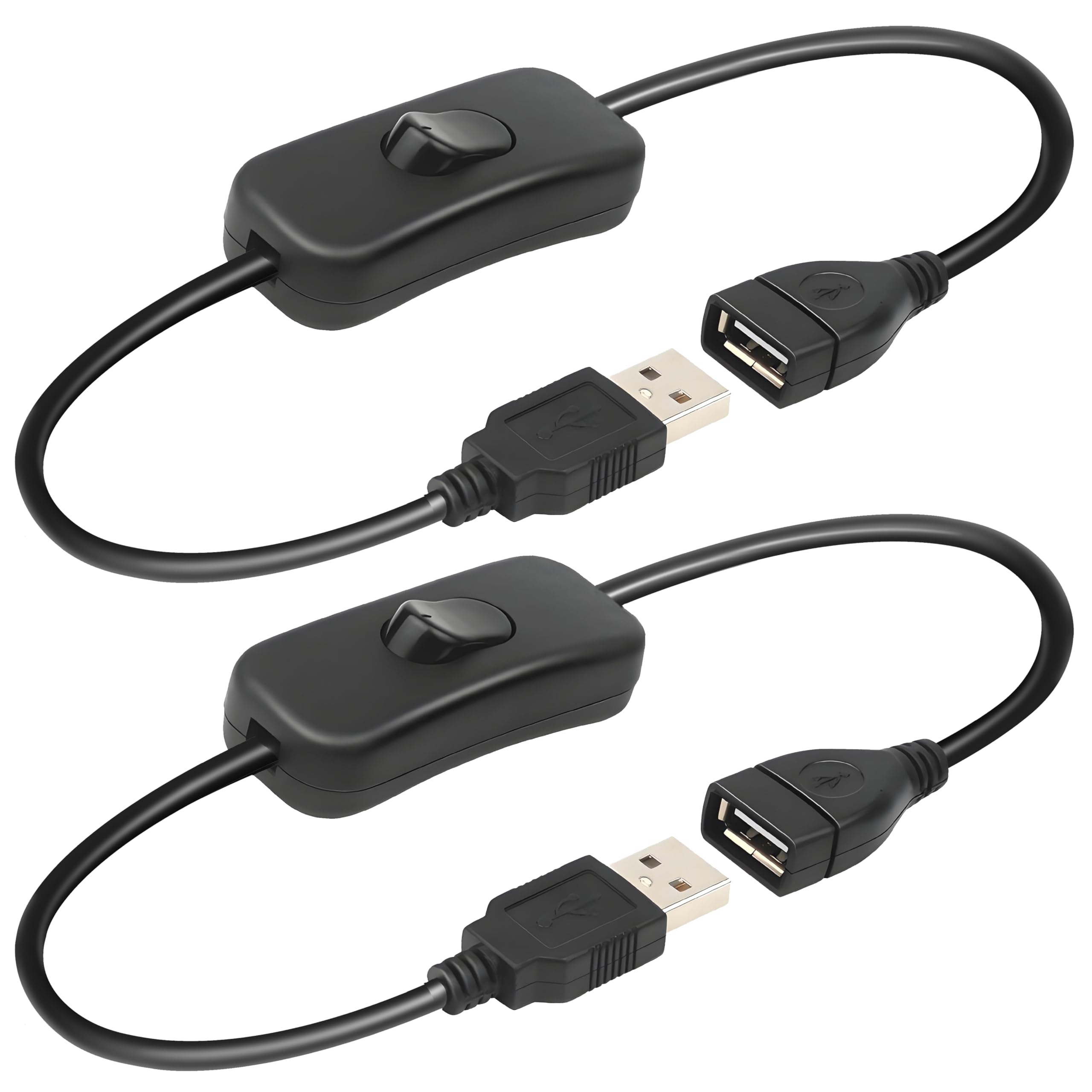 LHSDMOAT USB Switch on/off Cable(0.3M), USB A to B extension cable For driving recorder, LED desk lamp, fan, LED strips (2 Pack)