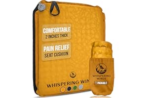 Whispering Winds Inflatable Seat Cushion - Comfortable Blow-up Foam Pad for Airplane, Travel, Stadium, Outdoors, Camping, Car & More