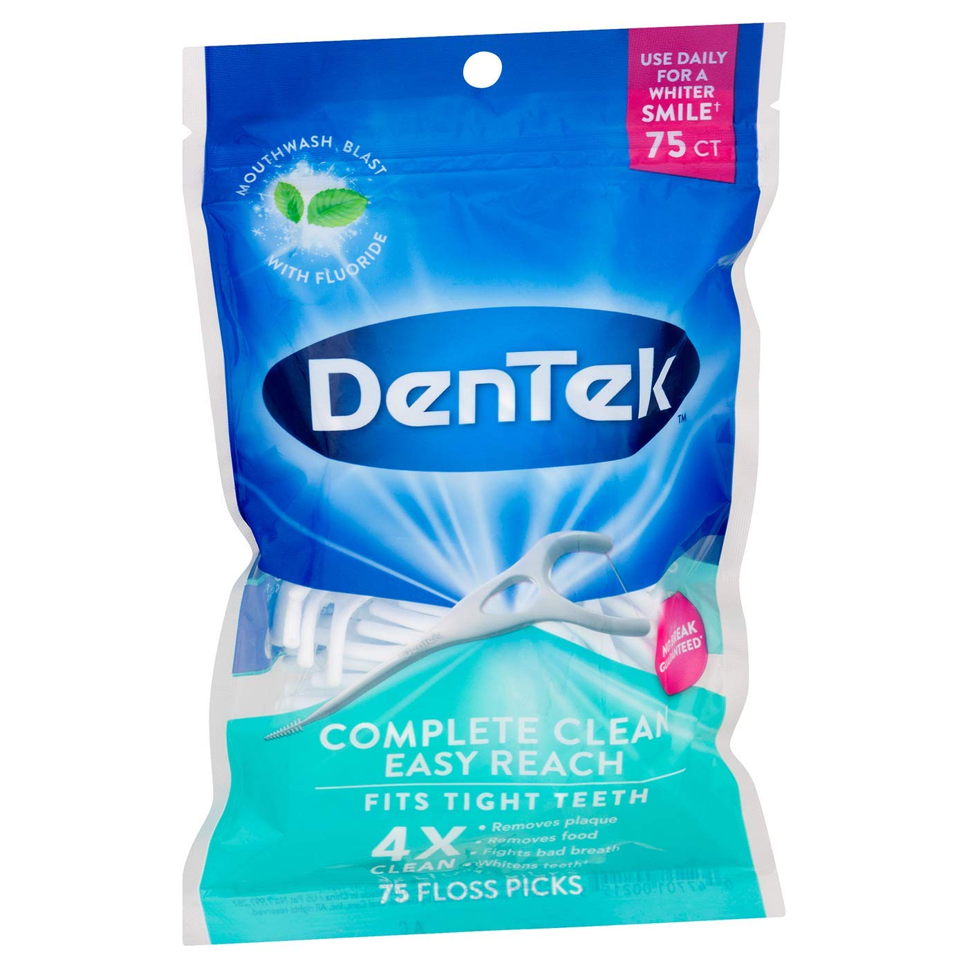 DenTek Complete Clean Floss Picks | Removes Food & Plaque | 75 Count | 2 Pack : Beauty