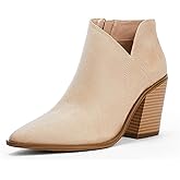 Womens Pointed Toe Ankle Boots Block Stacked Chunky Heel Cutout Side Zipper Fall Booties Shoe