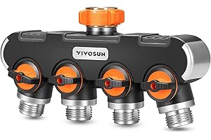 VIVOSUN Garden Hose Splitter 4 Way, Heavy Duty Water Hose Connector 3/4", Water Hose Manifold, Faucet Adapter with Comfortable Rubberized Grip for Drip Irrigation, Lawns