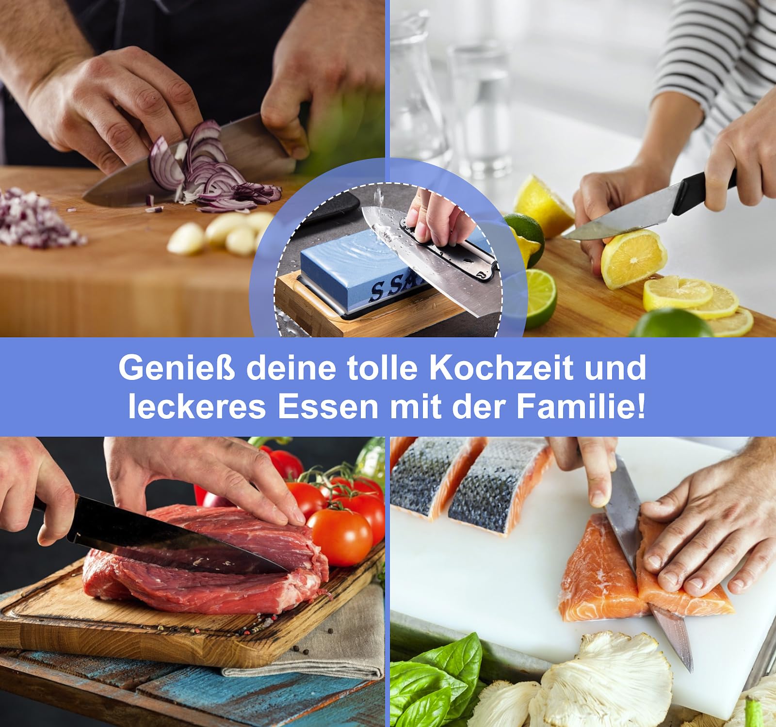 S SATC Premium Schleifstein Messer 400/1000/3000/8000 Körnung – Präzises Schärfen für Küchenmesser – Messerschleifstein Set 6