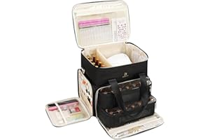 Relavel Nail Polish Organizer, Double Layer Nail Bag Holds 80-100 Bottles (15ml/0.5fl.oz) & Nail Lamp Nail Kit Storage Case, Extra Large Travel Nail Supplies Shoulder Bag for Manicure Tools (Black)