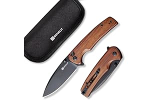 SENCUT Sachse Pocket Knife Folding Knife for EDC, Wood Handle 9Cr18MoV Blade Foldable Small Knife with Clip, Button Lock Everyday Carry Knife for Men Women Indoor Outdoor Gift S21007-6