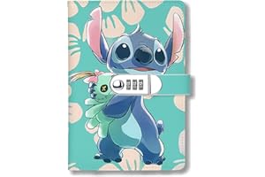WHLBHG Stitch and Scrump Gift Cartoon Movie Fans A5 Locking Journal Faux Lined Leather Journal Refillable Journal with Lock for Stitch Fans (Stitch &Scrump 6)