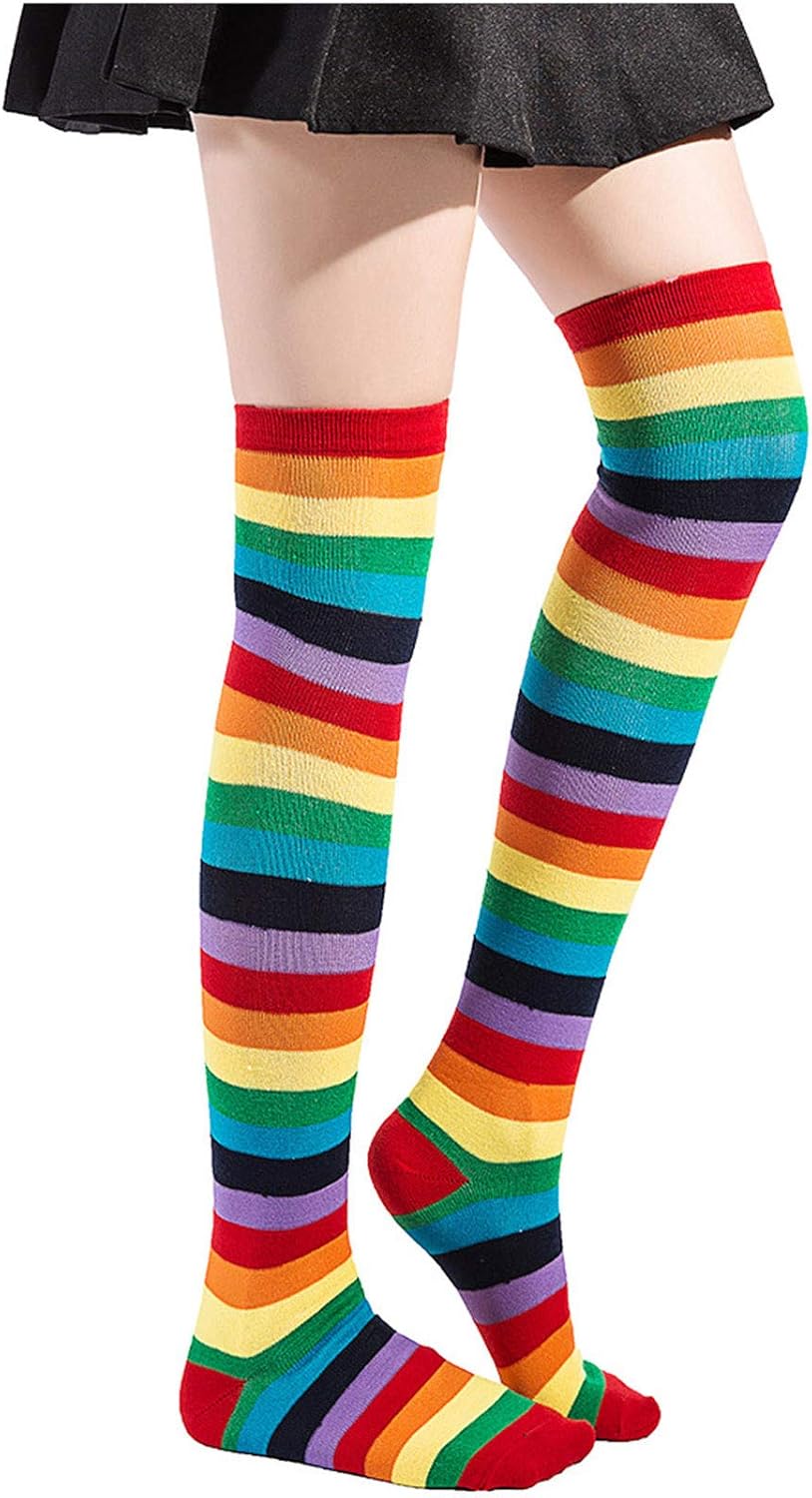 Knee High Stockings Rainbow Striped Long Thigh High Socks Women Girls Sport Yoga Dance Tights