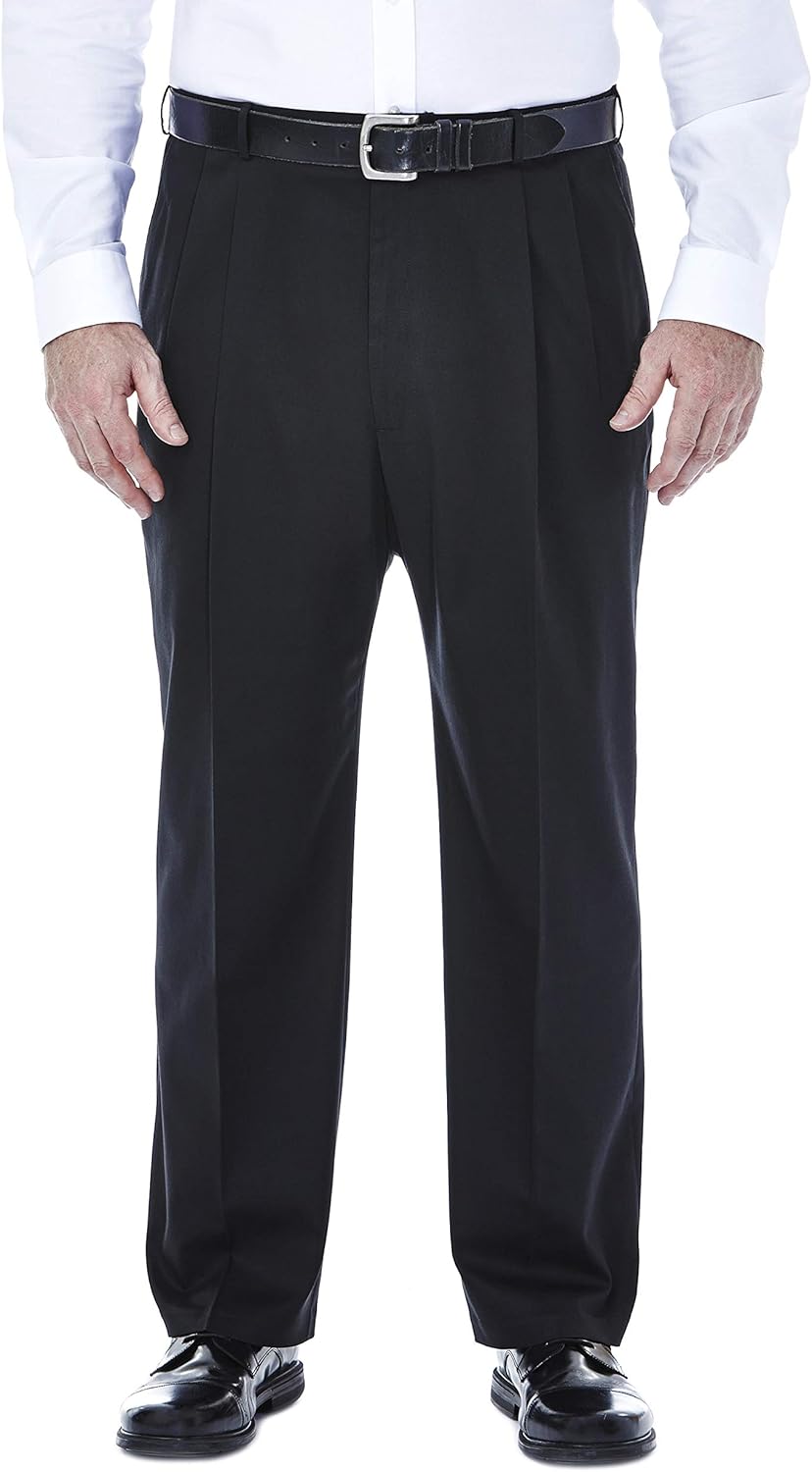 Haggar Men's Big-Tall Premium No Iron Classic Fit Expandable Waist Pleat Front Pant at  Men’s Clothing store