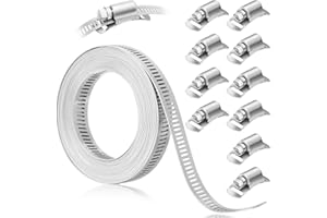 Adjustable House Clamp 304 Stainless Steel, 14.7 FT Duct Metal Strapping with Holes + 10 Stronger Fasteners, Large Worm Gear 